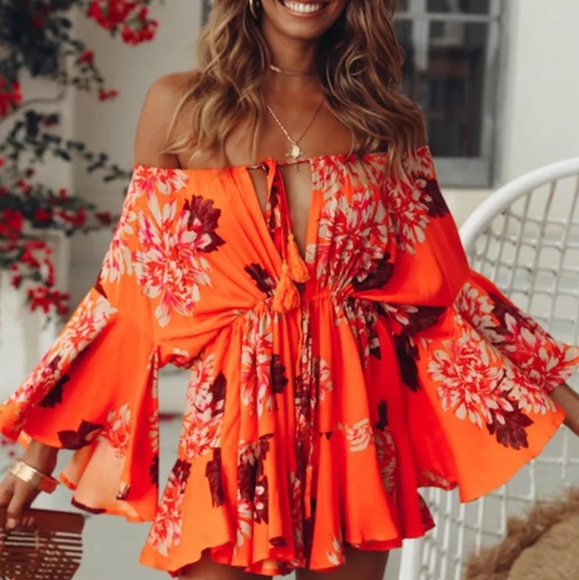 Flirty ruffled bell sleeve  boho romper - Picture 2 of 5